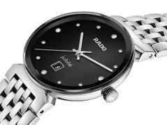 Rado Florence Classic Diamonds Quarz Edelstahl 30 mm schwarz Edelstahlband – Damenuhren Uhr mit Datum aus Edelstahl. Das Gehäuse ist rund und silber. Das Edelstahlarmband ist silber. Das Zifferblatt ist ein Index in schwarz. – Ansicht 2