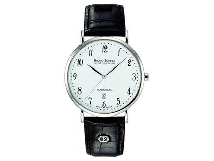 Bruno Söhnle Glashütte Nabucco arabisch weiß Edelstahl Lederband groß – Herrenuhren Uhr mit Datum aus Edelstahl. Das Armband ist ein Lederarmband. Der Zifferblatt ist arabisch.