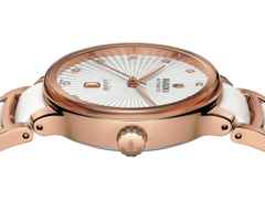 Rado Centrix Diamonds Automatik Edelstahl Roségold-PVD 30,5mm weißes Zifferblatt mit Brillanten Metallband – Damenuhren Uhr mit Datum aus Edelstahl, Keramik und PVD beschichtet. Das Gehäuse ist rund und roségold. Das Keramikarmband ist weiß. Das Zifferblatt ist ein Index in weiß. – Ansicht 3