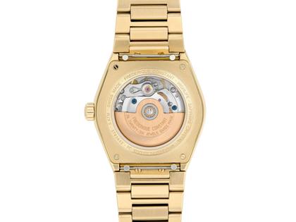 Frederique Constant Highlife Ladies Automatik Edelstahl Gelbgold-PVD 34mm weißes Zifferblatt Metallband – Damenuhren Uhr mit Datum aus Edelstahl und PVD beschichtet. Das Gehäuse ist rund und gelbgold. Das Edelstahlarmband ist gelbgold. Das Zifferblatt ist ein Index in weiß. – Ansicht 2