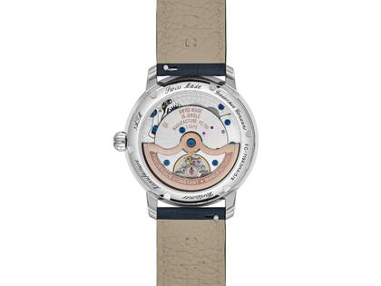 Frederique Constant Manufacture Classic Worldtimer Automatik Edelstahl 40mm blaues Zifferblatt blaues Lederband – Herrenuhren Uhr ohne Datum aus Edelstahl und Leder. Das Gehäuse ist rund und silber. Das Lederarmband Kroko / Alligator ist blau. Das Zifferblatt ist ein Index in blau. – Ansicht 2