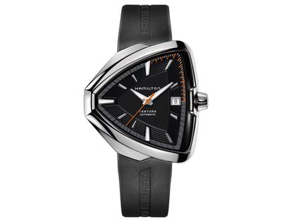 Hamilton Ventura Elvis80 Auto Edelstahl 42x45mm schwarzes Zifferblatt Kautschukband – Herrenuhren Uhr mit Datum aus Edelstahl. Das Gehäuse ist sonstige Form und silber. Das Kautschuk / Kunststoff / Silikon Armband ist schwarz. Das Zifferblatt ist ein Index in schwarz.