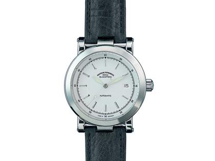 Mühle Glashütte Lady 99 Damenuhr mit Datum weiß, Lederband – Damenuhren Uhr mit Datum aus Edelstahl. Das Armband ist ein Lederarmband. Der Zifferblatt ist ein Index.