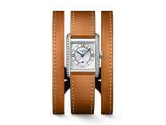 Longines DolceVita   Mini Quarz Edelstahl 22x29mm silbernes Zifferblatt mit Brillanten braunes Lederband – Damenuhren Uhr ohne Datum aus Edelstahl und Leder. Das Gehäuse ist rechteckig und silber. Das Lederarmband ist braun. Das Zifferblatt ist römisch und silber. – Ansicht 5