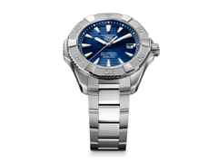TAG Heuer Aquaracer Professional 200 Solargraph Quarz Edelstahl 40mm blaues Zifferblatt Metallband – Herrenuhren Uhr mit Datum aus Edelstahl. Das Gehäuse ist rund und silber. Das Edelstahlarmband ist silber. Das Zifferblatt ist ein Index in blau. – Ansicht 3