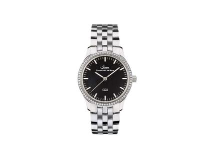Sinn Spezialuhren 434 TW 68 WG S Quarz Edelstahl 34mm schwarzes Zifferblatt Metallband – Damenuhren Uhr ohne Datum aus Edelstahl. Das Gehäuse ist rund und silber. Das Edelstahlarmband ist silber. Das Zifferblatt ist ein Index in schwarz.
