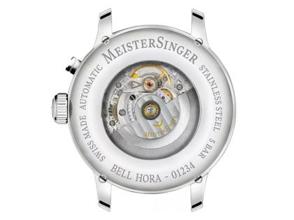 MeisterSinger Bell Hora Edelstahl beiges Zifferblatt braunes Lederband – Herrenuhren Uhr ohne Datum aus Edelstahl. Das Gehäuse ist rund und silber. Das Lederarmband ist braun. Das Zifferblatt ist arabisch und beige. – Ansicht 4