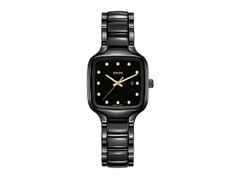 Rado True Square Quarz Keramik anthrazit Keramikband mit Brillanten – Damenuhren Uhr mit Datum aus Keramik. Das Gehäuse ist quadratisch und grau. Das Keramikarmband ist grau. Das Zifferblatt ist ein Index in schwarz.