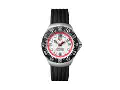 TAG Heuer Formula 1 Solargraph Quarz Edelstahl 38mm weißes Zifferblatt schwarzes Kautschukband – Herrenuhren Uhr mit Datum aus Edelstahl und Kunststoff. Das Gehäuse ist rund und silber. Das Kautschuk / Kunststoff / Silikon Armband ist schwarz. Das Zifferblatt ist ein Index in weiß.