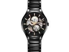 Rado True Round Automatic Open Heart Keramik 40mm schwarzes Zifferblatt schwarzes Keramikband – Herrenuhren Uhr ohne Datum aus Keramik und Titan. Das Gehäuse ist rund und schwarz. Das Keramikarmband ist schwarz. Das Zifferblatt ist ein Index in schwarz.