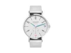 Nomos Glashütte Tangente Sport neomatik 42 Datum Automatik Edelstahl 42mm weißes Zifferblatt Metallband – Herrenuhren Uhr mit Datum aus Edelstahl. Das Gehäuse ist rund und silber. Das Edelstahlarmband ist silber. Das Zifferblatt ist arabisch Index und weiß.