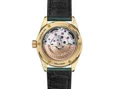 Omega Seamaster 300 Automatik Gelbgold 41mm Malachit-Zifferblatt grünes Lederband – Herrenuhren Uhr ohne Datum aus 750 Gelbgold und Keramik. Das Gehäuse ist rund und gelbgold. Das Lederarmband ist grün. Das Zifferblatt ist arabisch Index und grün. – Ansicht 2