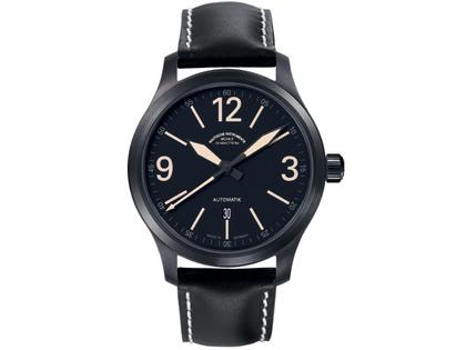 Mühle Glashütte Terranaut II Trail Herrenuhr mit Datum schwarz – Herrenuhren Uhr mit Datum aus Edelstahl und PVD beschichtet. Das Armband ist ein Lederarmband. Der Zifferblatt ist arabisch.