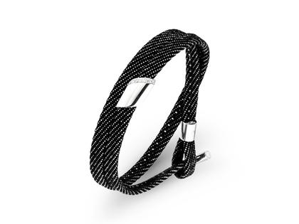 Henrich & Denzel Loop Platin  Lederarmband mit Brillanten 0,04 ct Denim Schwarz – Armschmuck Armband aus 950 Platin, Leder und und .