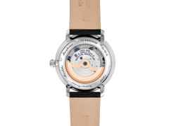 Frederique Constant Classics Monolithic Manufacture Automatik Edelstahl 40mm silberfarbenes Zifferblatt schwarzes Lederband – Herrenuhren Uhr mit Datum aus Edelstahl und Leder. Das Gehäuse ist rund und silber. Das Lederarmband Kroko / Alligator ist schwarz. Das Zifferblatt ist römisch und silber. – Ansicht 4