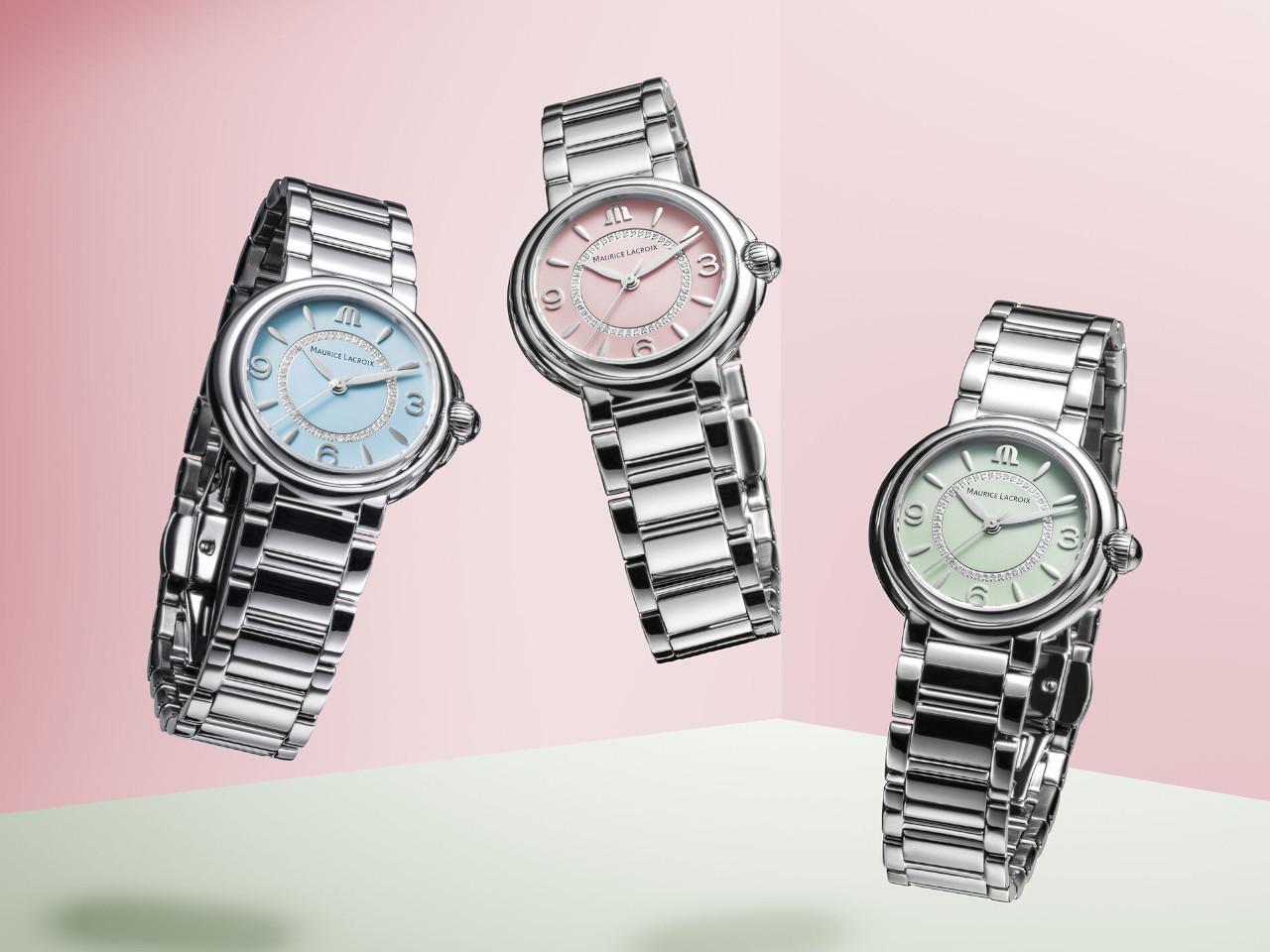 Maurice Lacroix Fiaba Colours Edition Quarz Edelstahl 32mm rosanes Zifferblatt Metallband – Damenuhren Uhr ohne Datum aus Edelstahl. Das Gehäuse ist rund und silber. Das Edelstahlarmband ist silber. Das Zifferblatt ist arabisch Index und rosa. – Ansicht 6