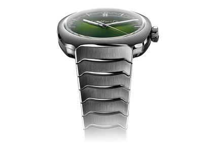 H. Moser & Cie. Streamliner Centre Seconds Matrix Green Automatic Edelstahl 40mm grünes Zifferblatt Metallband – Herrenuhren Uhr ohne Datum aus Edelstahl. Das Gehäuse ist rund und silber. Das Edelstahlarmband ist silber. Das Zifferblatt ist ein Index in grün. – Ansicht 2