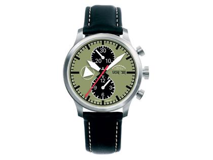 Mühle Glashütte Terranaut I Chronograph – Herrenuhren Chronograph aus Edelstahl. Das Armband ist ein Lederarmband. Der Zifferblatt ist ein Index.