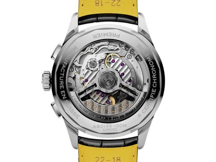 Breitling Premier B01 Chronograph 42 Automatik Edelstahl beiges Zifferblatt braunes Lederband – Herrenuhren Chronograph aus Edelstahl und Leder. Das Gehäuse ist rund und silber. Das Lederarmband Kroko / Alligator ist braun. Das Zifferblatt ist arabisch und beige. – Ansicht 4