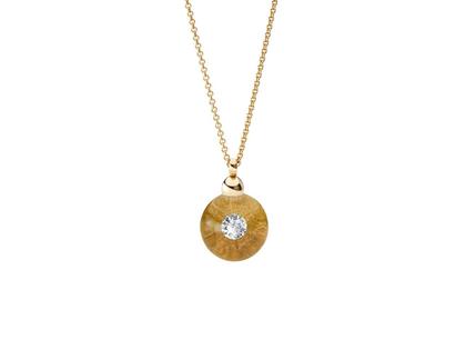 Schmuckwerk Glasklar Collier Rotgold 90cm Glaskugelanhänger klar mit Brillant 0,300ct – Halsschmuck Kette mit Anhänger in rotgold und aus 750 Rotgold.