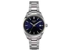 Tissot PR 100 Quarz Edelstahl 34mm dunkelblaues Zifferblatt Metallband – Damenuhren Uhr mit Datum aus Edelstahl. Das Gehäuse ist rund und silber. Das Edelstahlarmband ist silber. Das Zifferblatt ist ein Index in blau.
