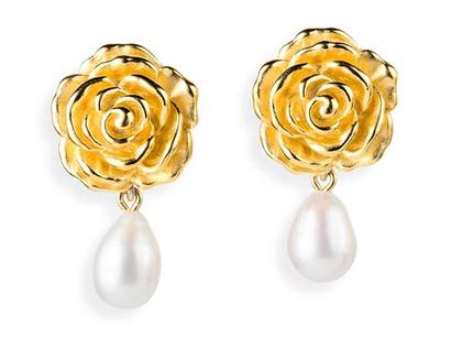 Drachenfels Design Rosenregen Ohrclip Ohrclip mit Perle Silber gelb – Ohrschmuck Ohrclip aus 925 Silber und und vergoldet.