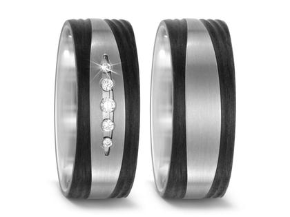 TitanFactory Carbon Titan Partnerringpaar 12 – Ringe Trauring mit Besatz aus Carbon, Titan und und .