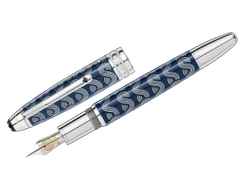 Montblanc Around the World in 80 Days Solitaire LeGrand Füllfederhalter blau – Schreibgeräte Füllfederhalter aus 750 Weißgold, Edelharz und und platiniert.
