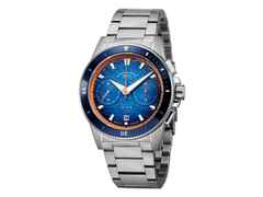 Mühle Glashütte Sportivo Active Chronograph Automatik Edelstahl 42,5mm blaues Zifferblatt Metallband – Herrenuhren Chronograph aus Edelstahl und Keramik. Das Gehäuse ist rund und silber. Das Edelstahlarmband ist silber. Das Zifferblatt ist ein Index in blau.