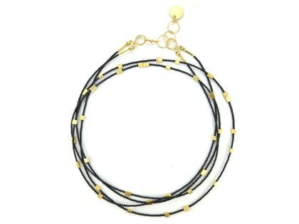 Maria Rzewuska KRN Collier Silber vergoldet mit Hämatit 100cm – Halsschmuck Collier aus 925 Silber und und vergoldet.