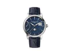 Frederique Constant Manufacture Classic Power Reserve Big Date Limited Edition Automatik Platin 40mm blaues Zifferblatt blaues Lederband – Herrenuhren Uhr mit Datum aus 950 Platin und Leder. Das Gehäuse ist rund und silber. Das Lederarmband Kroko / Alligator ist blau. Das Zifferblatt ist ein Index in blau.