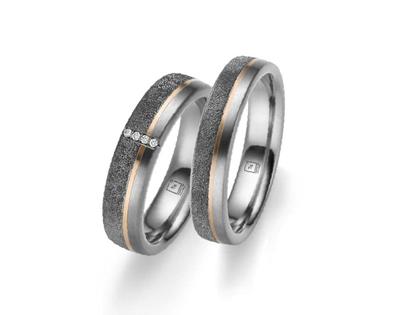 Tantalum Trauringpaar aus Tantal und Roségold 5,0mm gewölbt mit Brillanten 0,020ct – Ringe Trauring mit Besatz aus 750 Rotgold, Tantal und und .