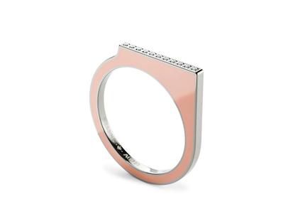 Niessing Setario Square Ring Fine Gray mit pink-rosaner Emaille und Brillanten – Ringe Ring aus 750 Weißgold, Emaille und und .