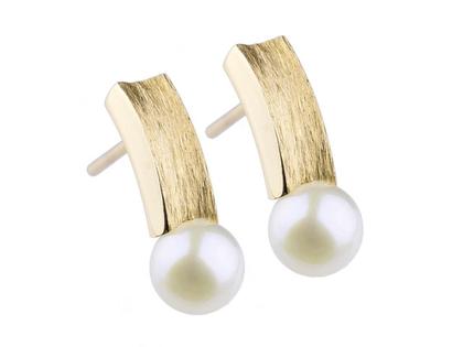 Ernstes Design Struktur gelb Ohrstecker mit Perle – Ohrschmuck Ohrstecker aus Edelstahl und und vergoldet.