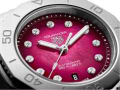 TAG Heuer Aquaracer Professional 200 Date Automatik Edelstahl 30mm pinkes Zifferblatt Metallband – Damenuhren Uhr mit Datum aus Edelstahl. Das Gehäuse ist rund und silber. Das Edelstahlarmband ist silber. Das Zifferblatt ist ein Index in pink. – Ansicht 2