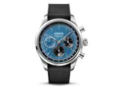 Union Glashütte Belisar Chronograph Speedster Limited Edition 2023 – Herrenuhren Chronograph aus Edelstahl. Das Gehäuse ist rund und silber. Das Edelstahlarmband ist silber. Das Zifferblatt ist arabisch Index und blau. – Ansicht 2
