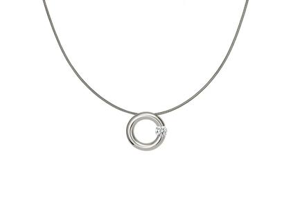 Niessing Spannring Anhänger 15mm Weißgold poliert 0,25 ct – Halsschmuck Anhänger mit Besatz aus 750 Weißgold.
