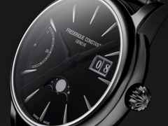 Frederique Constant Manufacture Classic Power Reserve Big Date Automatik Edelstahl Schwarz-DLC 40mm schwarzes Zifferblatt schwarzes Lederband limitiert   – Herrenuhren Uhr mit Datum aus DLC beschichtet, Edelstahl und Leder. Das Gehäuse ist rund und schwarz. Das Lederarmband Kroko / Alligator ist schwarz. Das Zifferblatt ist ein Index in schwarz. – Ansicht 3
