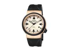 Mühle Glashütte S.A.R. Rescue-Timer Bronze Limited Edition Automatik 42mm weißes Zifferblatt schwarzes Kautschukband – Herrenuhren Uhr mit Datum aus Bronze. Das Gehäuse ist rund und roségold. Das Kautschuk / Kunststoff / Silikon Armband ist schwarz. Das Zifferblatt ist ein Index in weiß.