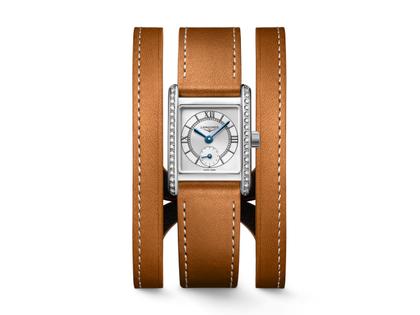Longines DolceVita   Mini Quarz Edelstahl 22x29mm silbernes Zifferblatt mit Brillanten braunes Lederband – Damenuhren Uhr ohne Datum aus Edelstahl und Leder. Das Gehäuse ist rechteckig und silber. Das Lederarmband ist braun. Das Zifferblatt ist römisch und silber. – Ansicht 5