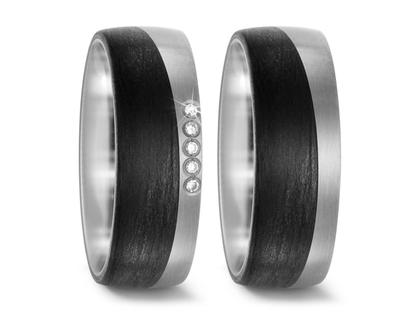 TitanFactory Carbon Titan Partnerringpaar 8 – Ringe Trauring mit Besatz aus Carbon, Titan und und .