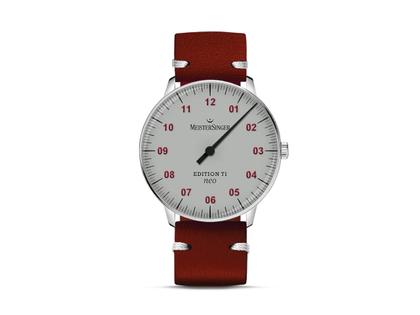 Damenuhren Uhr ohne Datum aus Edelstahl. Das Gehäuse ist rund und silber. Das Lederarmband ist rot. Das Zifferblatt ist arabisch und grau.