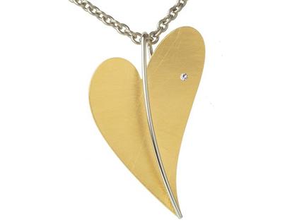 Ernstes Design Set 05 Edelstahl gelbvergoldet Herzanhänger Größe 4 XL Brillant – Anhänger Anhänger mit Besatz aus Edelstahl.