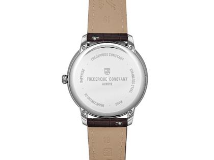 Frederique Constant Classics Moneta Solarmetre Quarz Edelstahl 39mm weißes Zifferblatt braunes Lederband und Metallband – Herrenuhren Uhr mit Datum aus Edelstahl. Das Gehäuse ist rund und silber. Das Lederarmband ist braun. Das Zifferblatt ist ein Index in weiß. – Ansicht 3