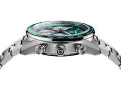 TAG Heuer Carrera Chronograph Sport Automatik Edelstahl 42mm grünes Zifferblatt Metallband – Herrenuhren Chronograph aus Edelstahl und Keramik. Das Gehäuse ist rund und silber. Das Edelstahlarmband ist silber. Das Zifferblatt ist arabisch Index und grün. – Ansicht 5