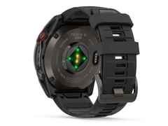 Garmin fenix 8 Pro 51mm AMOLED faserverstärktes Polymer und Titan DLC-Carbongrau digitales Zifferblatt schwarzes Silikonband – Herrenuhren Uhr Multifunktion aus DLC beschichtet, Kunststoff und Titan. Das Gehäuse ist rund und grau. Das Kautschuk / Kunststoff / Silikon Armband ist schwarz. Das Zifferblatt ist digital und schwarz. – Ansicht 3