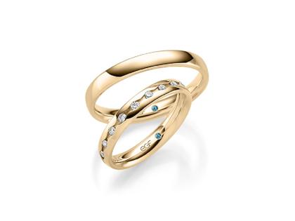 Eduard G. Fidel EGF  Trauringpaar Roségold 3,5mm gewölbt mit Brillanten 0,380ct – Ringe Trauring mit Besatz aus 585 Rotgold.