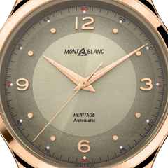Montblanc Heritage  Automatik 40 mm Rosegold braunes Lederband – Herrenuhren Uhr ohne Datum aus 750 Rotgold. Das Gehäuse ist rund und roségold. Das Lederarmband Kroko / Alligator ist braun. Das Zifferblatt ist arabisch Index und braun. – Ansicht 2