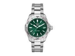 TAG Heuer Aquaracer Professional 200 Solargraph Quarz Edelstahl 40mm grünes Zifferblatt Metallband – Herrenuhren Uhr mit Datum aus Edelstahl. Das Gehäuse ist rund und silber. Das Edelstahlarmband ist silber. Das Zifferblatt ist ein Index in grün.