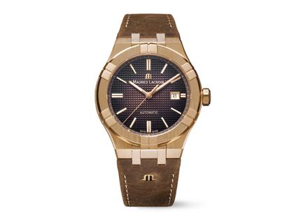 Maurice Lacroix Aikon Automatik Bronze braun Lederband Limited Edition – Herrenuhren Uhr mit Datum aus Bronze. Das Gehäuse ist rund und braun. Das Lederarmband ist braun. Das Zifferblatt ist arabisch und braun.